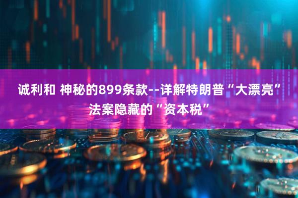 诚利和 神秘的899条款--详解特朗普“大漂亮”法案隐藏的“资本税”